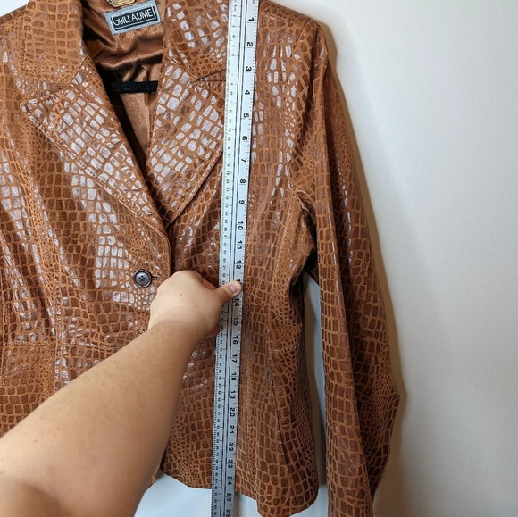 Vintage Brown  Leather Reptile Snake Alligator Print Button Front Jacket Large - Picture 8 of 10